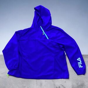 Fila Sport Performance Womens XL Blue Quarter Zip Hooded Windbreaker Jacket Flaw